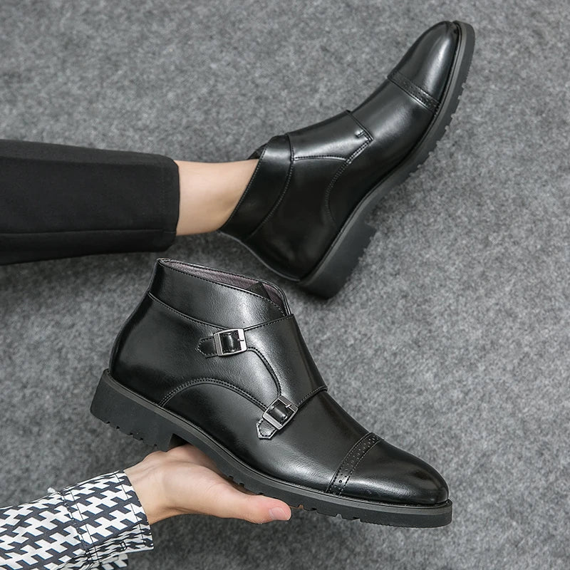 Buckle Closure Leather Boots