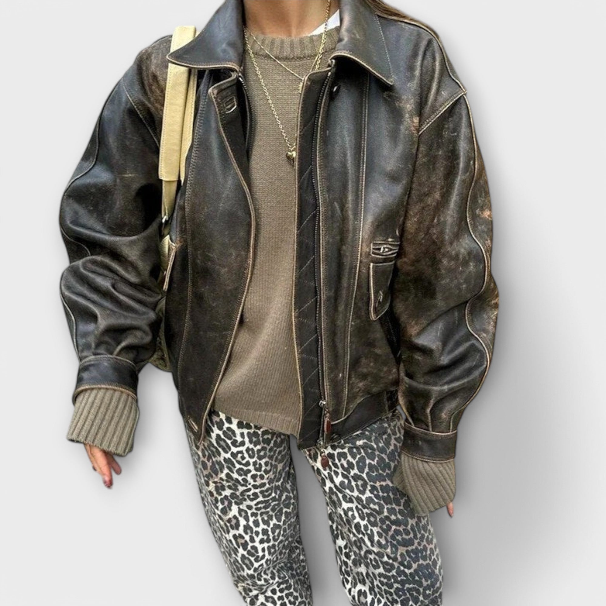 Carina - Retro Denim Trousers with Leopard Print Accents