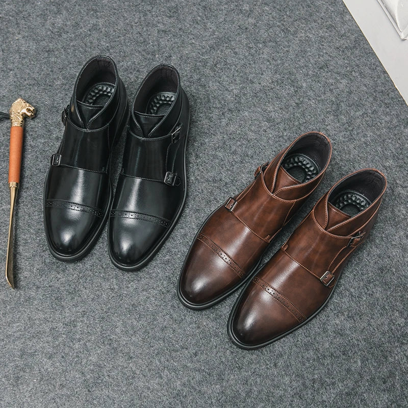 Buckle Closure Leather Boots