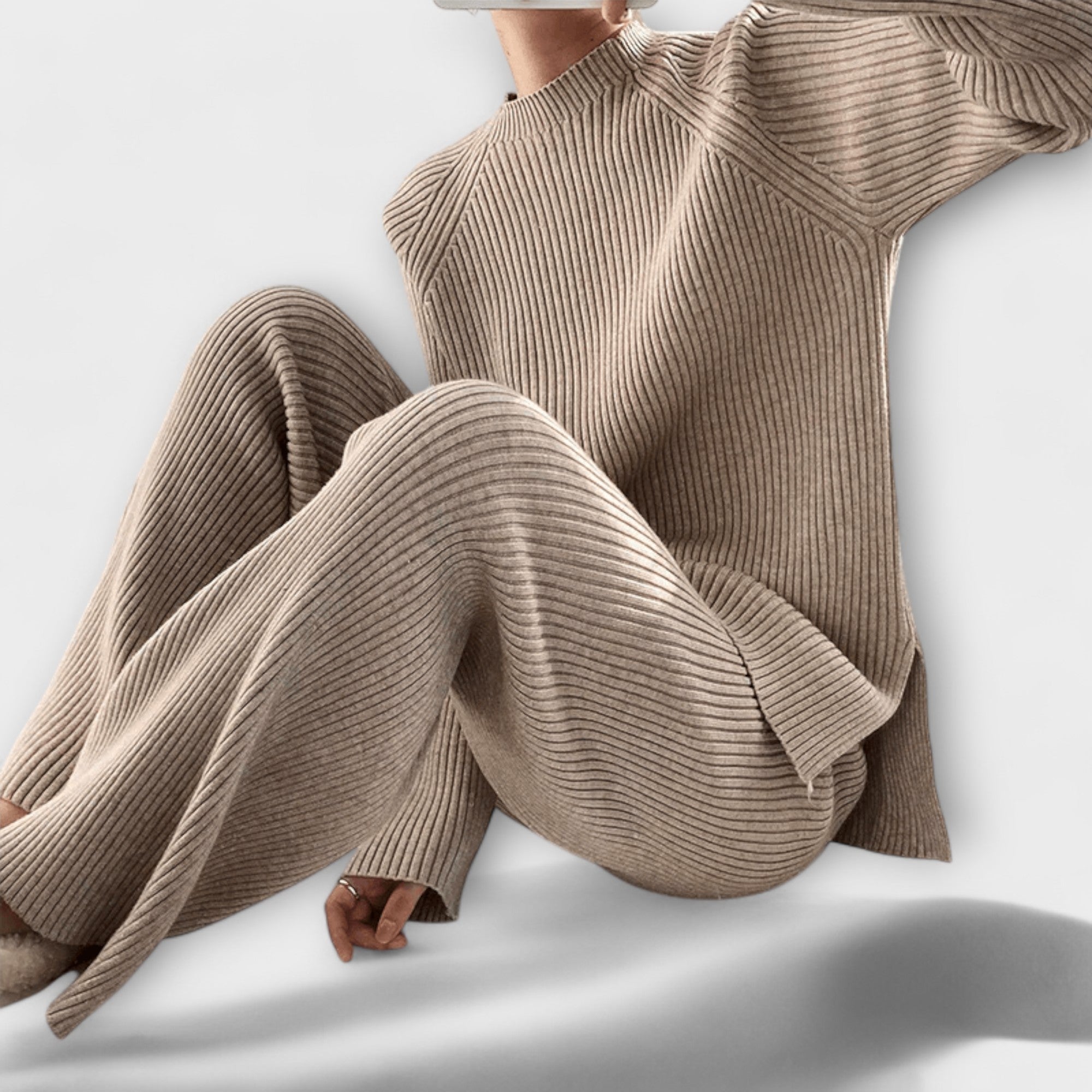Albertina - Comfortable Ribbed Knit Two-Piece Ensemble