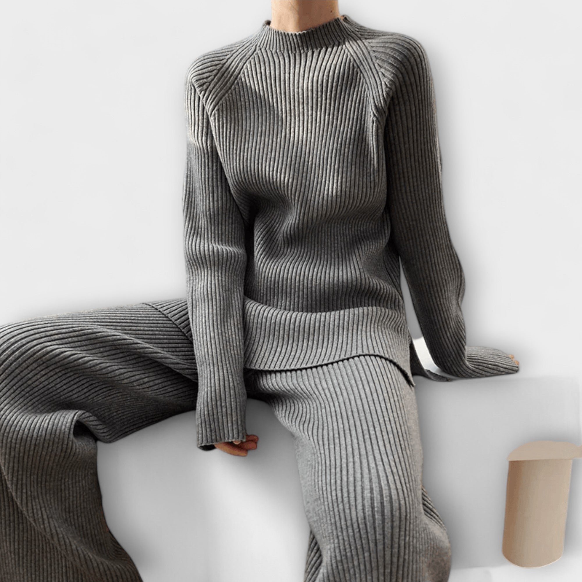Albertina - Comfortable Ribbed Knit Two-Piece Ensemble