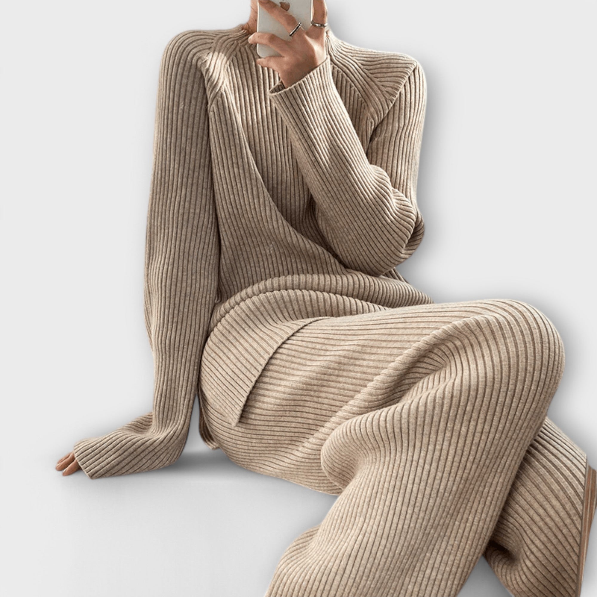 Albertina - Comfortable Ribbed Knit Two-Piece Ensemble