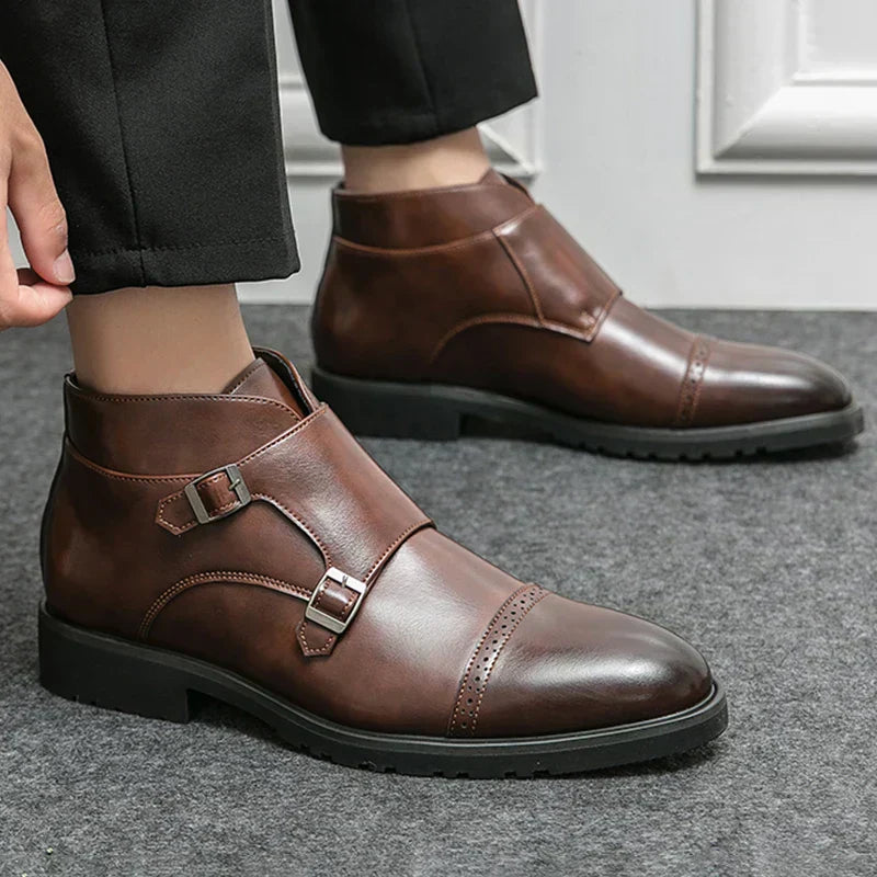 Buckle Closure Leather Boots