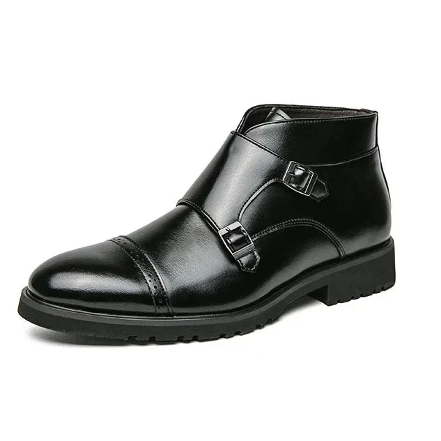 Buckle Closure Leather Boots