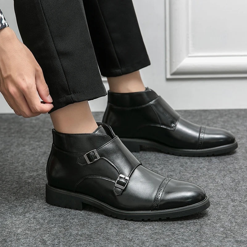 Buckle Closure Leather Boots