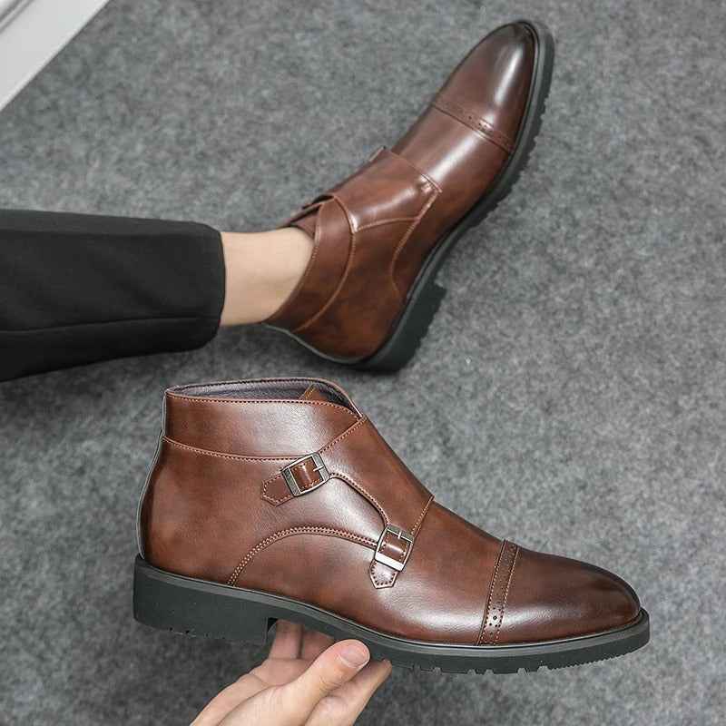 Buckle Closure Leather Boots