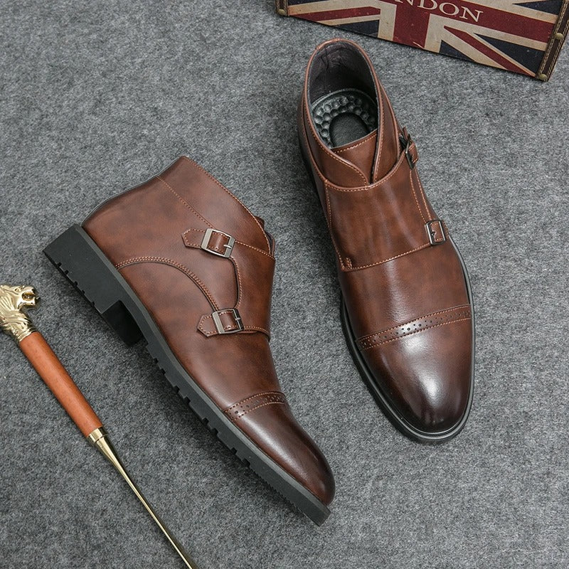 Buckle Closure Leather Boots