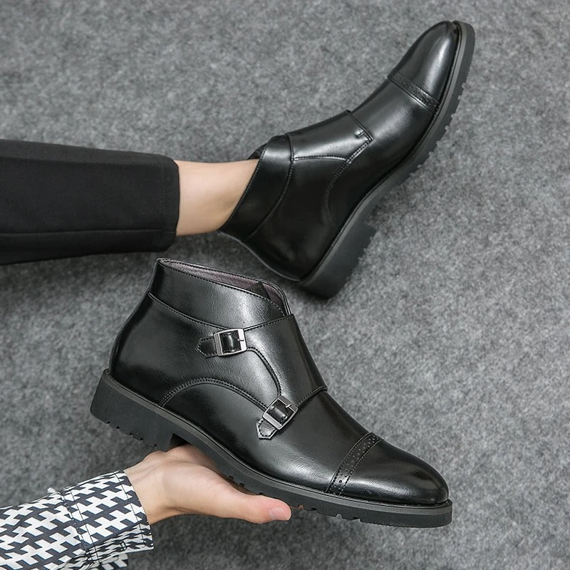 Buckle Closure Leather Boots